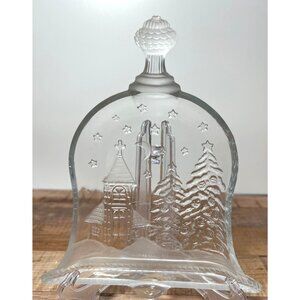 Vintage Glass Bell Shaped Dish Christmas Decor With Winter Scene